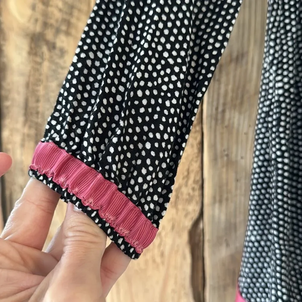 Hanna Andersson Girls Black Polka Dot Dress with Pink Ribbon Trim And Bow Size 4